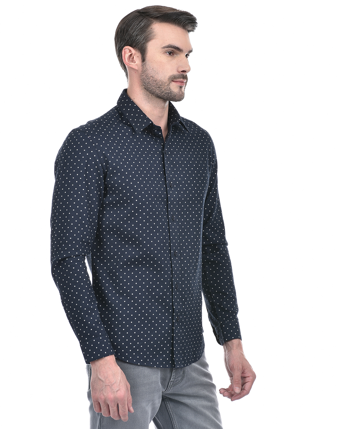 Numero Uno Men Polka Print Navy Shirt
